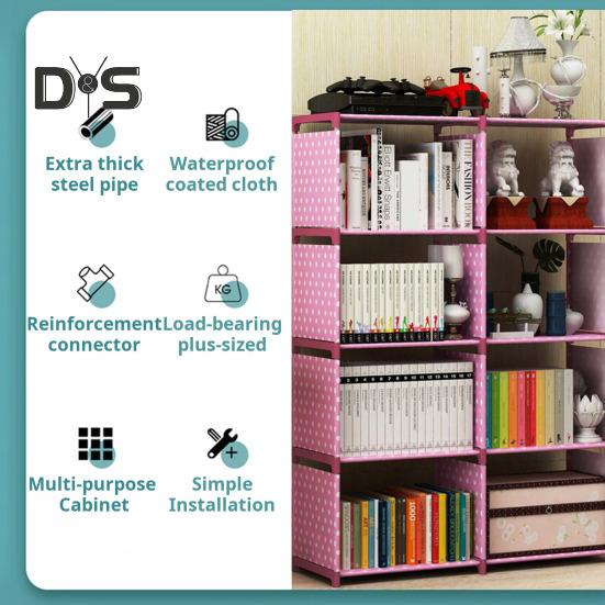 Storage Rack Easy Assembly Metal Tubes Non-Woven Fabric Dustproof Waterproof Large Capacity Book Organizer