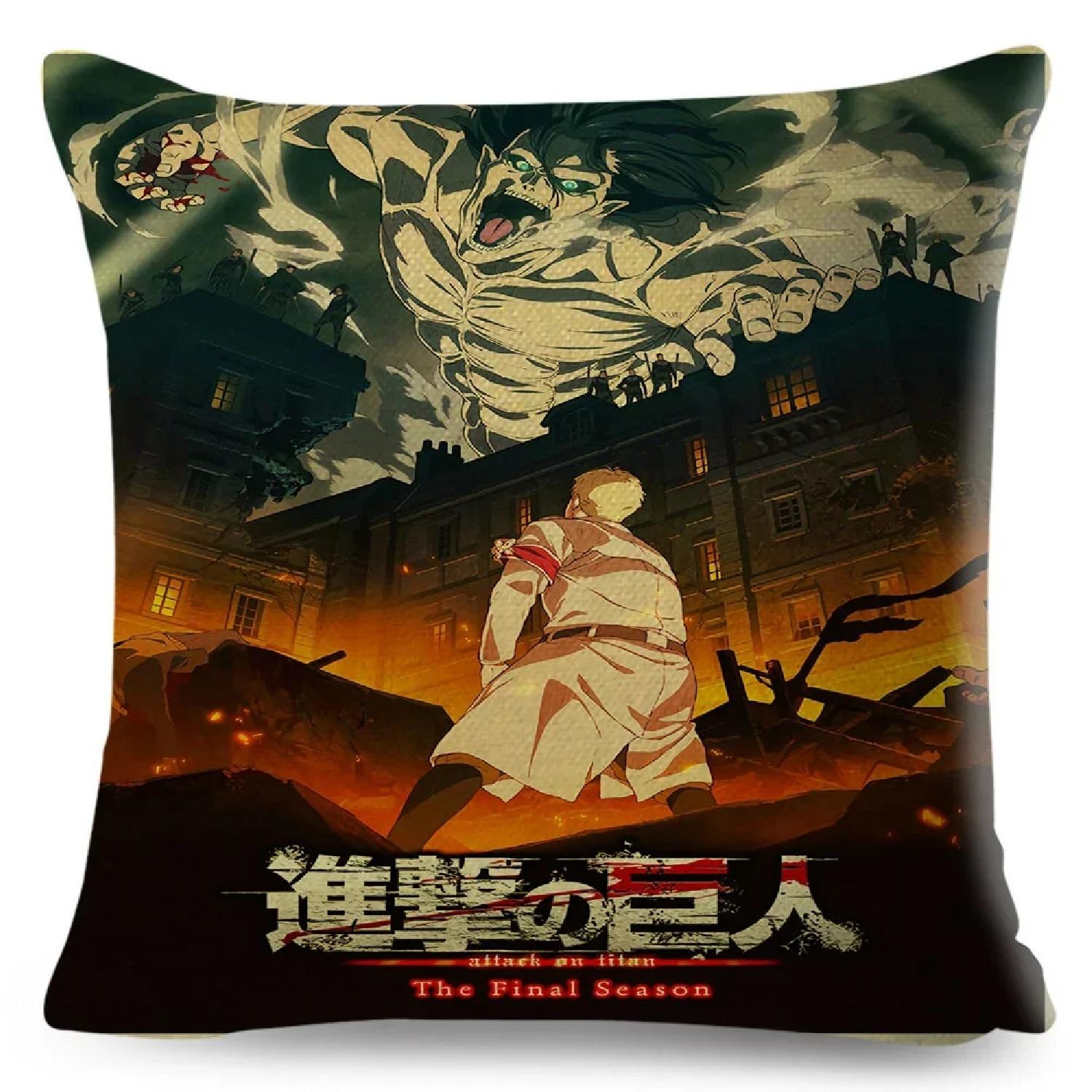 

Attack on Titan Cushion Decor Cartoon Japanese Anime Print Pillowcase for Sofa Home Car Polyester Pillow Case ,(1) 66x66cm