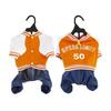 Pet 4-Leg Jumpsuit In Navy and Print Color Block Design, Letter Print, for Cats & Dogs, Suitable for Spring/Autumn