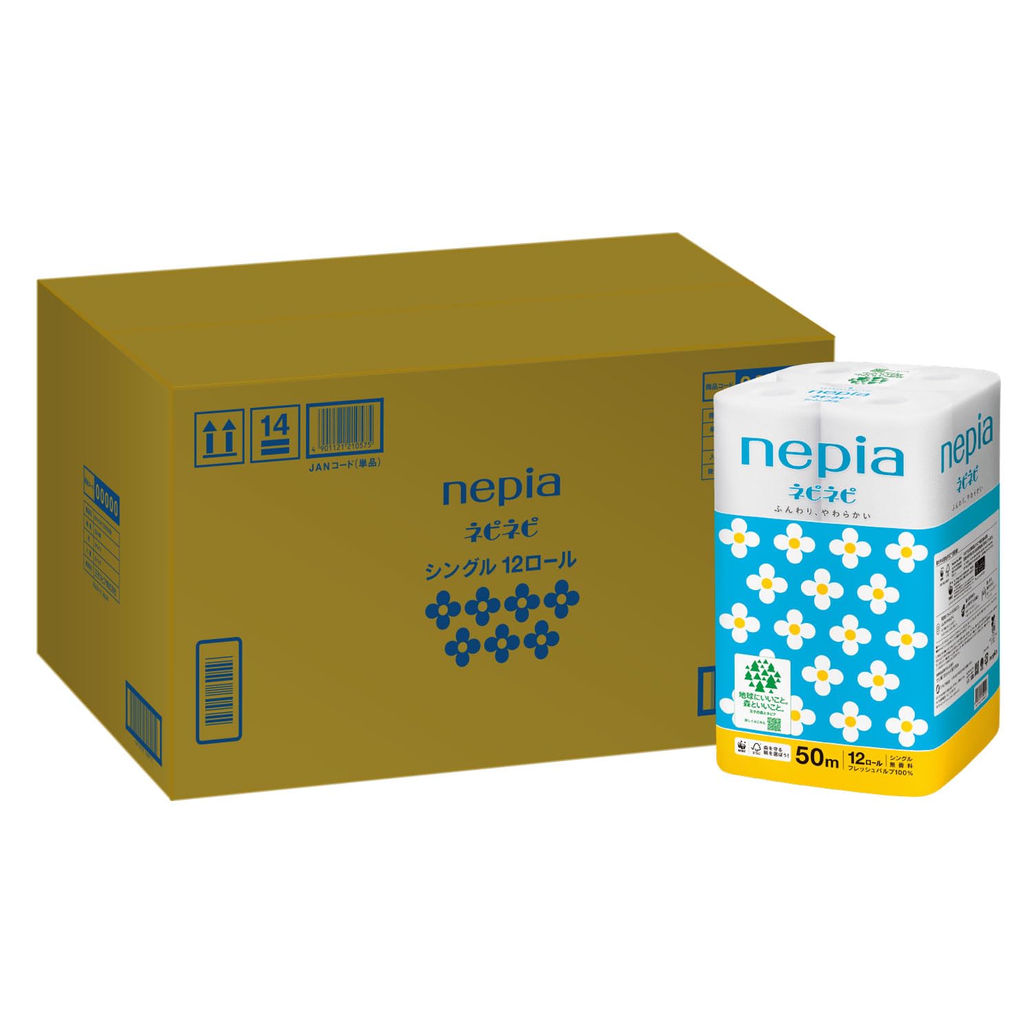 

Рулон туалетной бумаги Nepia Nepinepi 50 м без запаха 72 рулона Рулоны x 6 FSC (Один) (12 упаковок) [Кейс Продукт] белый