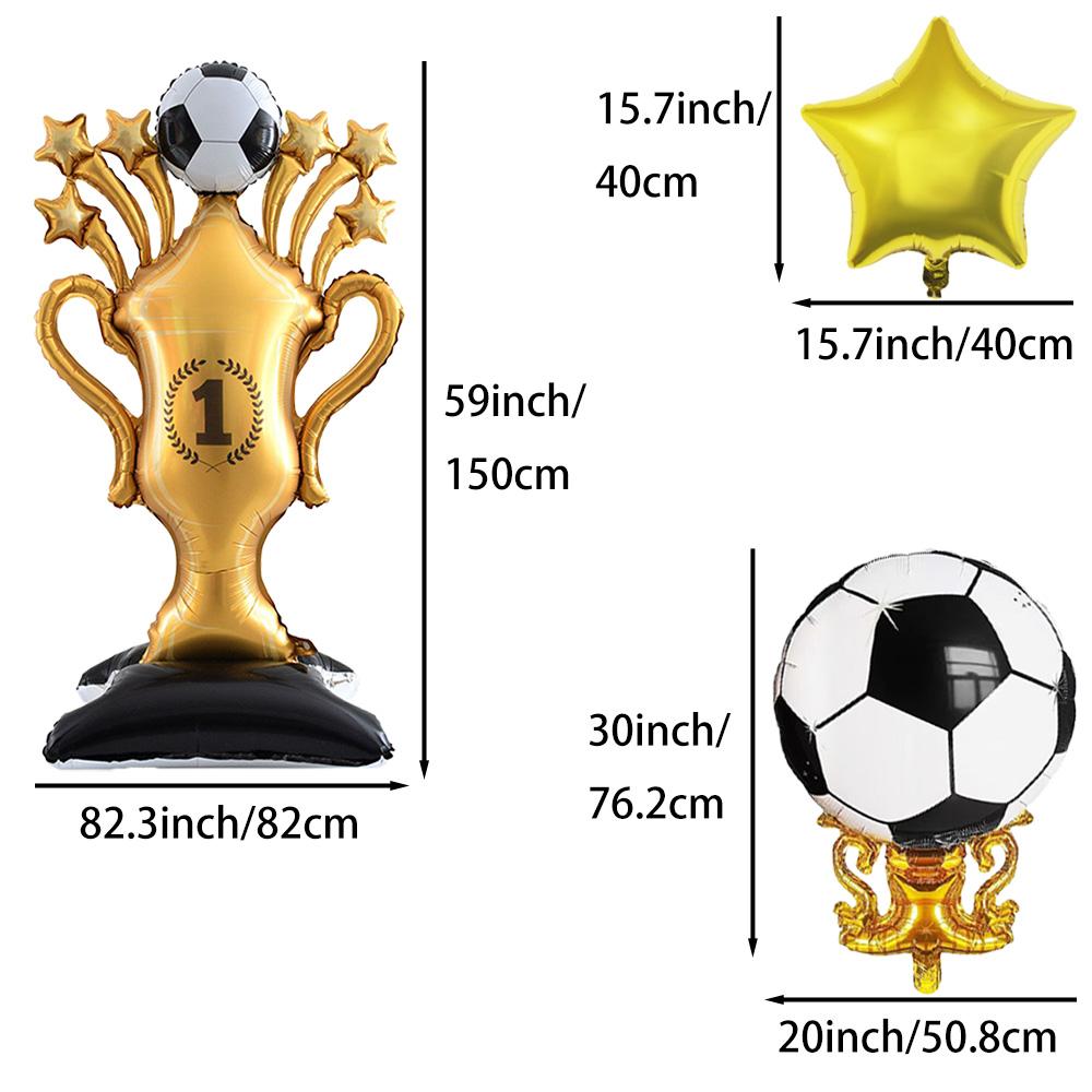 5Pcs Soccer Theme Foil Balloon Set, Jumbo Standing Champion Trophy & 2Pcs Football Trophy Mylar Balloons, Golden Star Balloons,