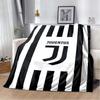 Juventus Black White Vertical Stripe Logo Flannel Throw Blanket, Soft Lightweight Blanket for Sofa Bed, Football Fan Home Decor Gift