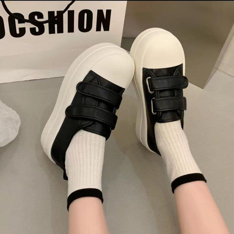 Little White Shoes Women's 2025 Spring and Summer New Casual Board Shoes Velcro Ugly Cute Big Head Shoes Cookie Sole Platform Single Shoes