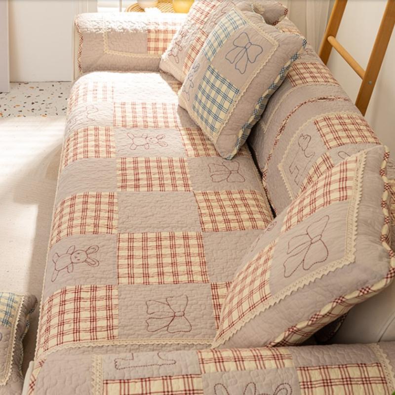 Korean Style Spliced Fabric Bow Sofa Cover Slip Resistant Slipcover Seat Sofa Towel Dust Cover Towel Couches For Living Room