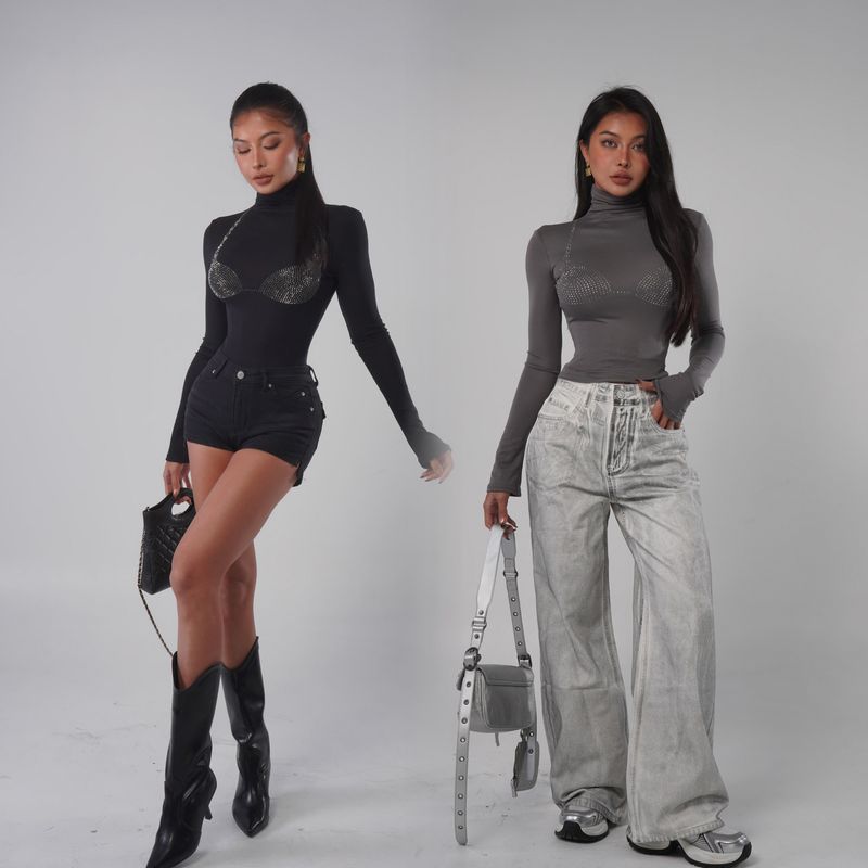 

[Honey Mjhome] Спящая красавица Мода Сексуальный Сексуальный Приталенный Лиоцелл Водолазка Длинные рукава Топы 25/Z503 Grey L(120-135)