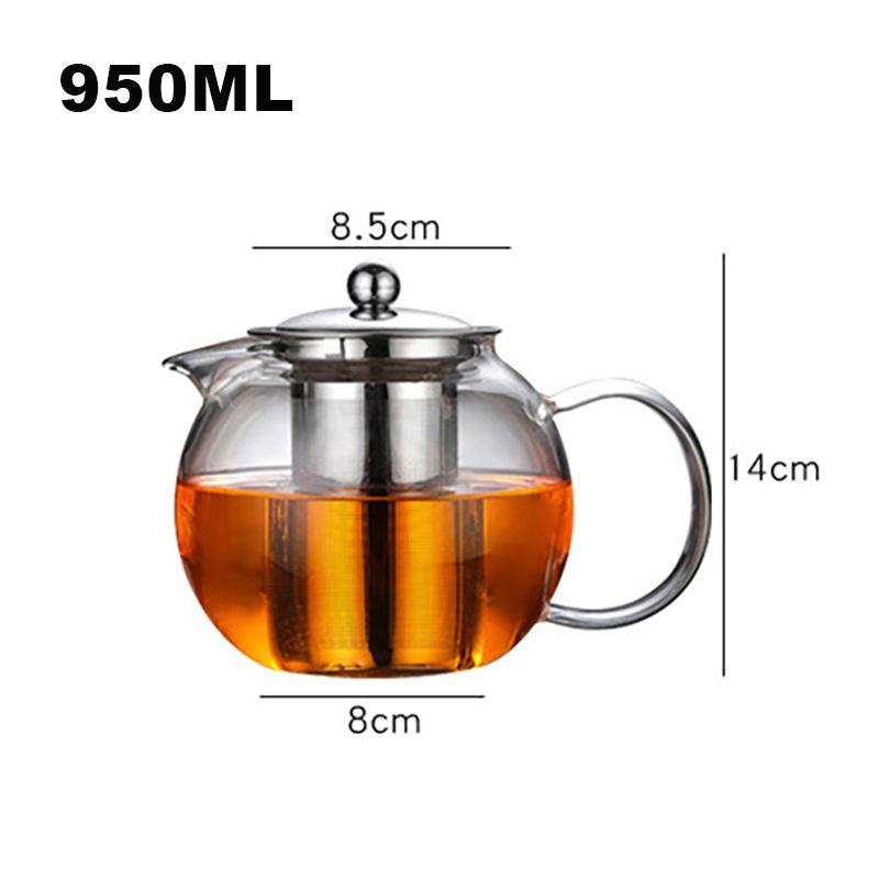 Ceainic din sticlă rezistent la căldură, îngroșat, recipient încălzit, ceainic cu infuzor din oțel inoxidabil, ceainic transparent de înaltă calitate