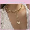 Elegant Gold Heart Shaped Pendant Necklace With Stylish Tassels For Women