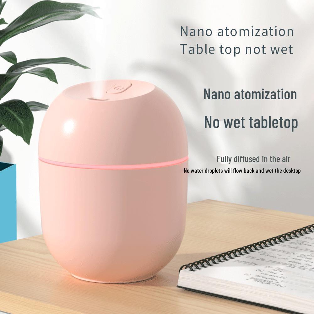 Umidificator USB Silențios Picătură Ou: Design Compact pentru Acasă și Mașină, LED Colorat, Debit Mare de Ceață