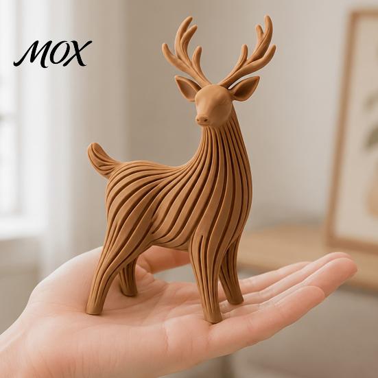 Nordischer Stil Tierfigur 3D-gedruckte Rentierfigur, Gestreifte Hirschskulptur für Weihnachts-Heimdekoration Schreibtischornament, Minimalistische Statue Wohn