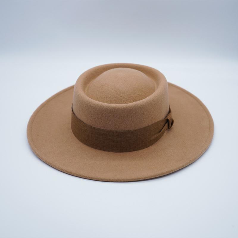 Foreign Trade Camel Wool Flat Top Top Hat Women'S Autumn And Winter Versatile British Retro French Felt Hat Panama Eaves