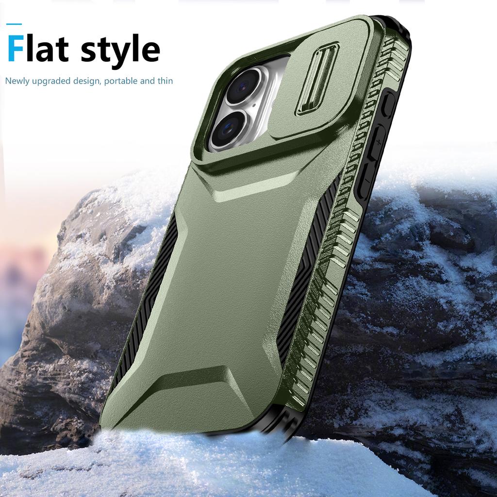 For iPhone 16 Case TPU+PC Phone Protector with Slide Lens Cover