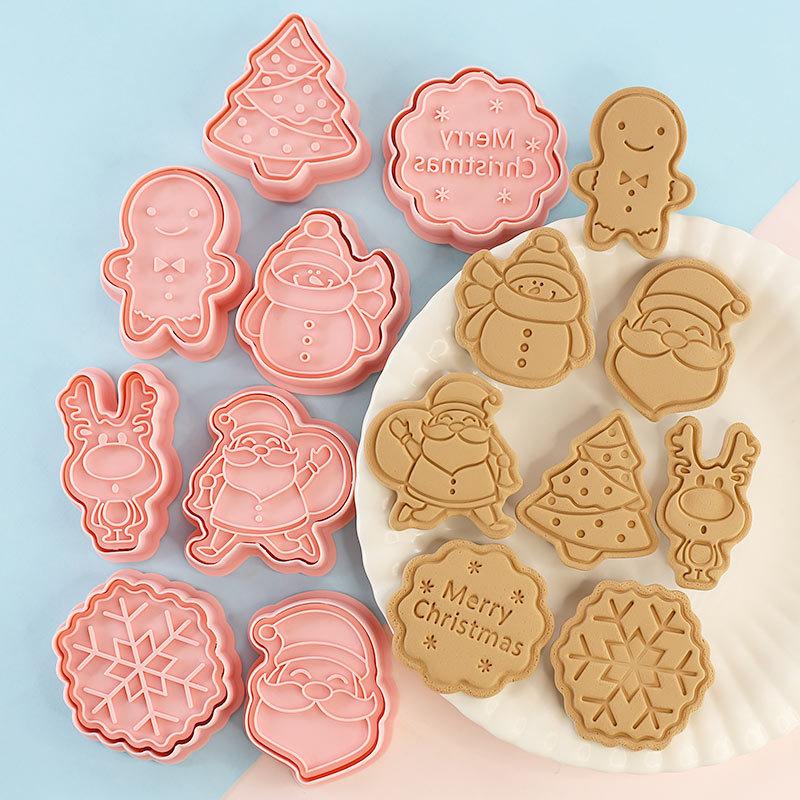 8 Pcs DIY Christmas Cartoon Biscuit Mould 3D ABS Plastic Baking Tool