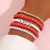 Bohemian Rainbow Stackable Bracelets Set For Women Heart Charm Soft Clay Pottery Layering Beads Chain Bangle Female Boho Jewelry