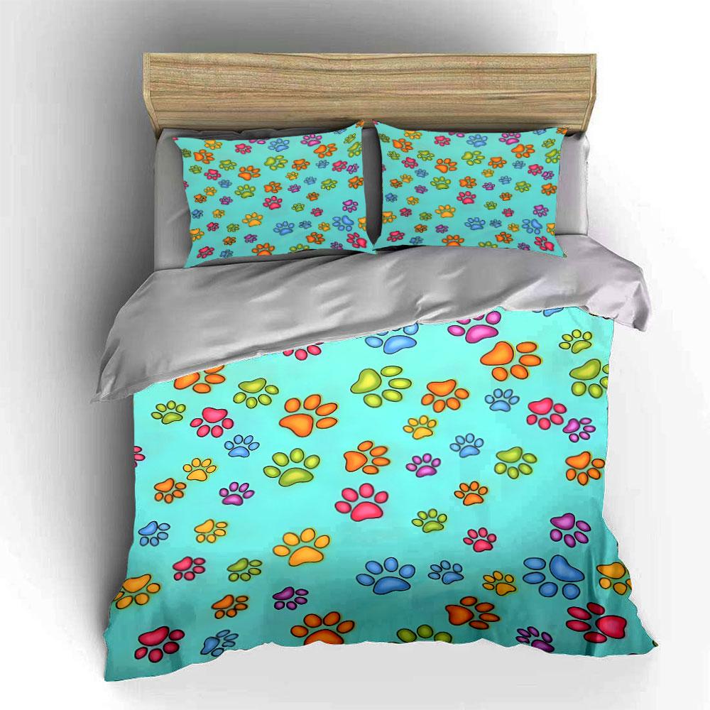 Colorful Paw Print Gift Set Soft Comfortable Duvet Cover Bedding Set Included 1*Duvet Cover & 2*Pillowcases, Gift