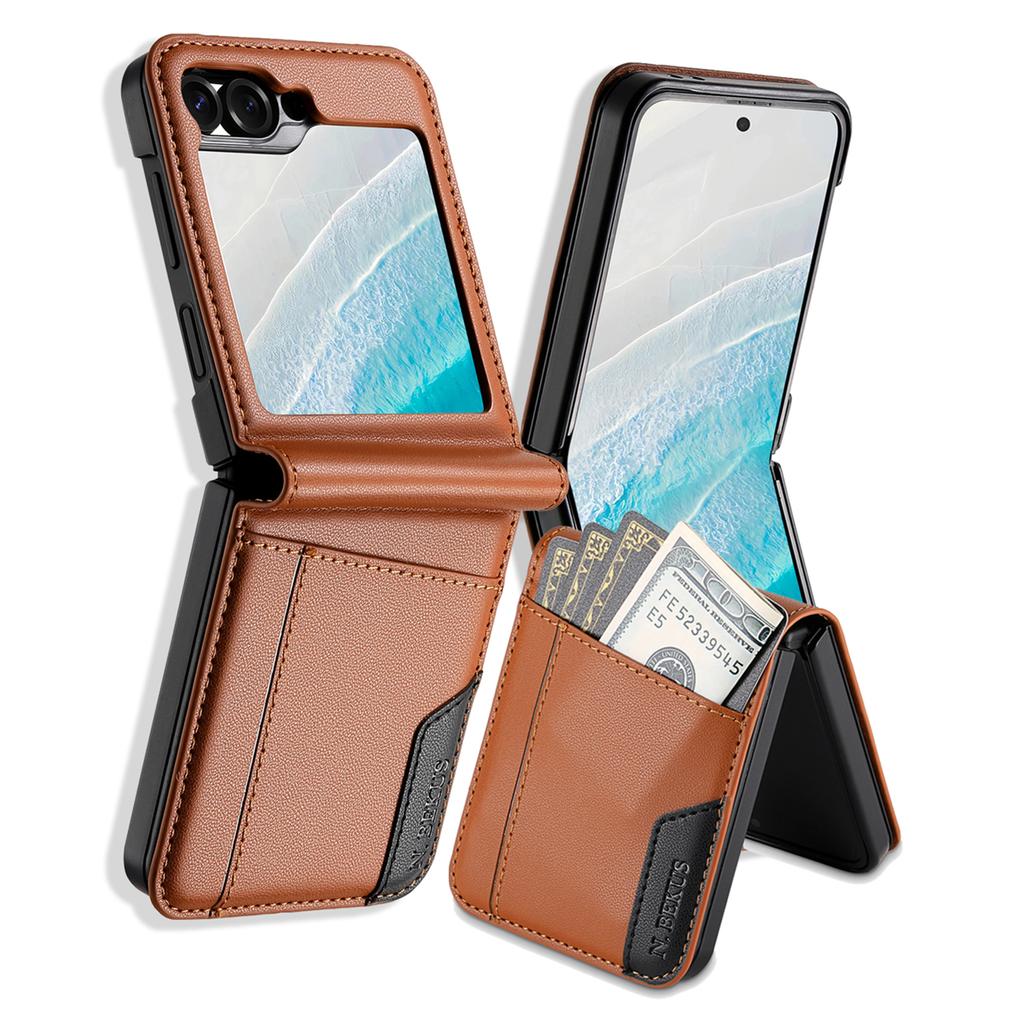 N.BEKUS For Samsung Galaxy Z Flip6 5G/Flip7 FE 5G Case Card Slot PU + PC Phone Back Cover
