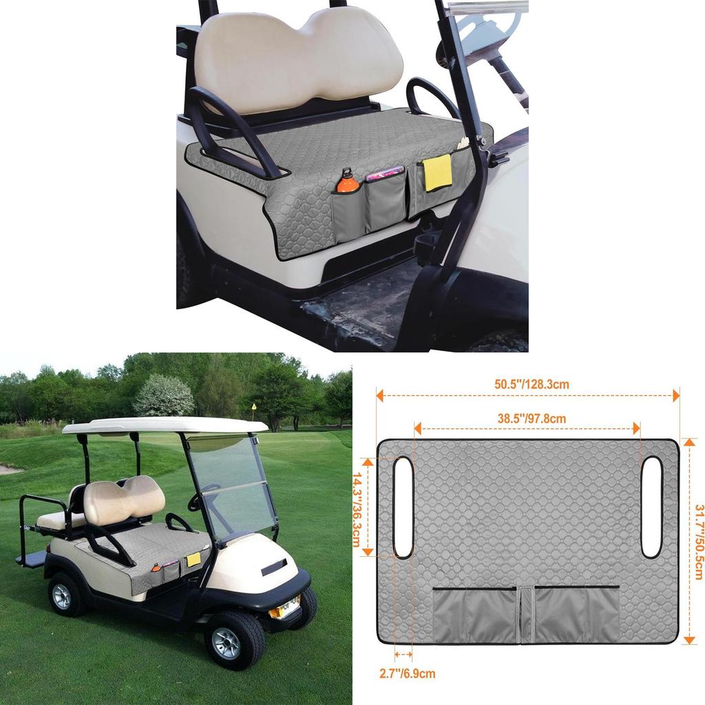Golf Cart Seat Cover With Four Front Pockets And Nonslip Base For Outdoor Golfing