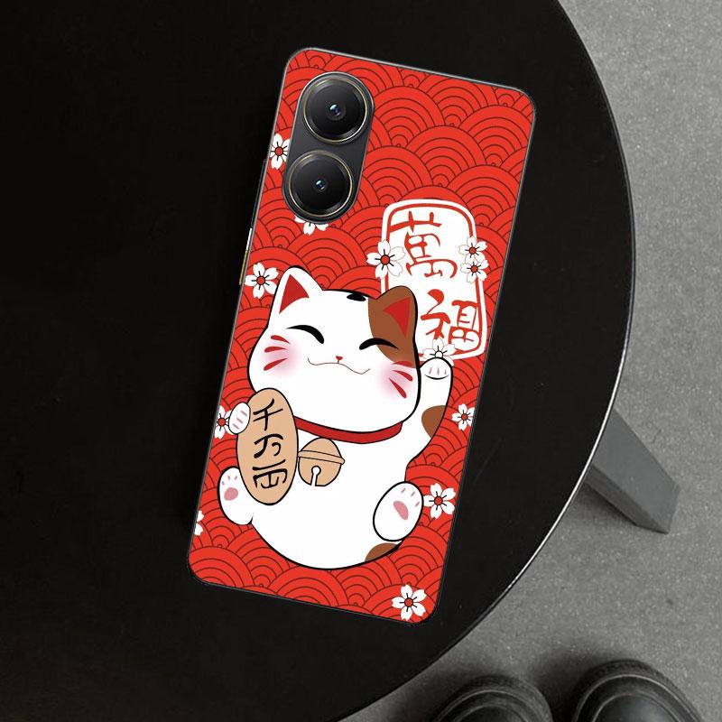 Lucky Cat Maneki Neko Japanese Phone Case Cover for Xiaomi Poco X6 X5 X7 Pro F7 Ultra Redmi 15C 15 13C 13 12C 12 10C 10 10A 9C 9
