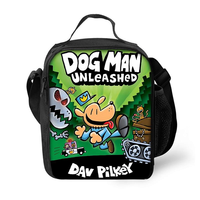 Dog Man Themed Lunch Bag Kids - PVC Insulated Crossbody Shoulder Street Style School Accessory