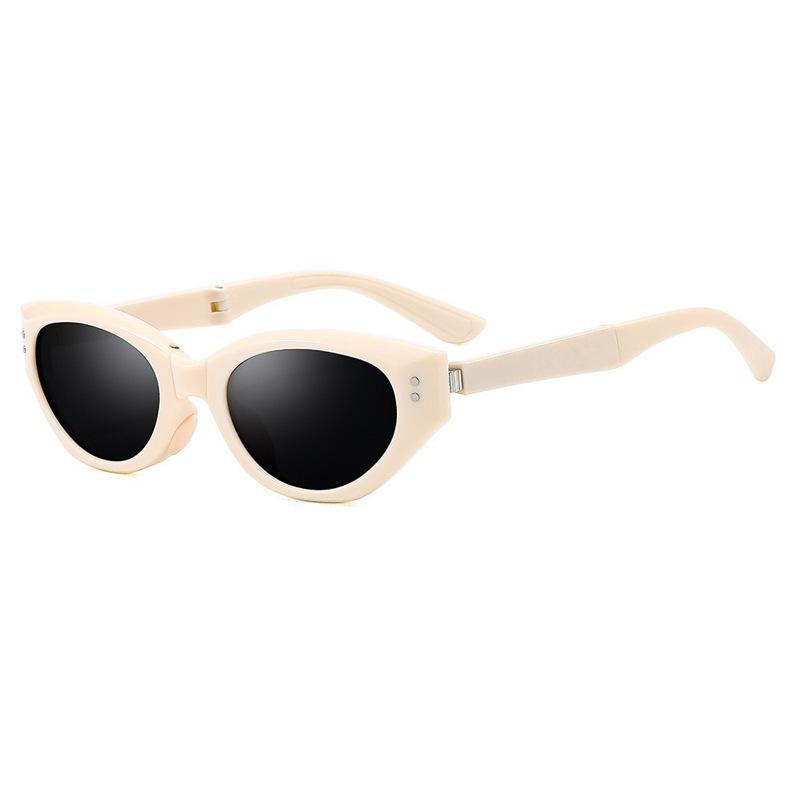 Brown cat eye foldable sunglasses women's high-end face small men's polarized sunglasses UV-proof sunglasses
