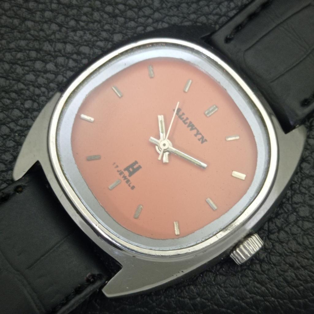 HAND-WINDING VINTAGE ALLWYN 6300A INDIA MENS ORANGE COLOR DIAL WATCH a703949-1