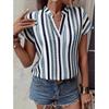 GMXIA Women's Fashion Casual Leisure Summer Stripe Print Short Sleeve V-Neck Blouses & Shirts