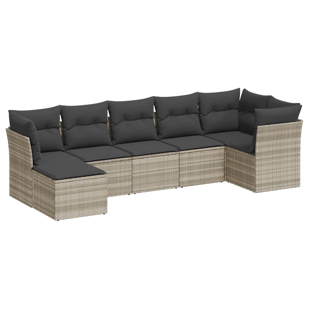 7-teiliges Gartensofa-Set mit Kissen Hellgrau Poly-Rattan