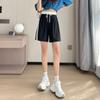 Women's Mid Rise Drawstring Wide Leg Shorts Loose Fit Ice Silk Striped Bermuda Shorts Lightweight Summer Casual Shorts