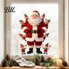 Decorative Glass Door Stickers Christmas Window Cling, Cute Santa Claus And Elf Boys Decal, PVC Festive Winter Holiday Reusable Static Sticker
