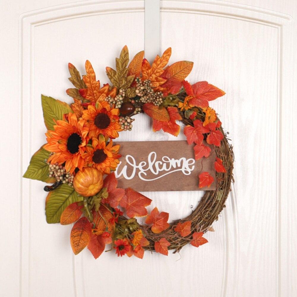 Maple Leaf Pumpkin Wreath Lifelike With Berries Hmade Artificial For Halloween Thanksgiving Day Indoor Outdoor