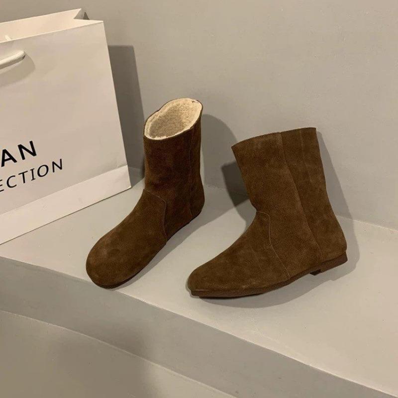 Новые однотонные зимние женские ботильоны 2024 года с круглым носком для улицы — фото 5