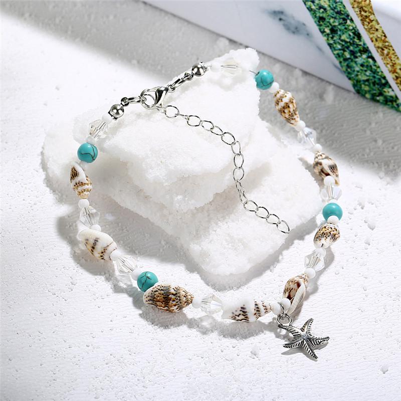 Modyle Vintage Silberfarbene Perlen Seestern Fußkettchen Für Damen Handgefertigt Perlen Fußkettchen Sommer Strand Fußschmuck
