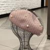 With Mesh Veil Wool Beret for Women Pearl Beanie Caps Elegant Painter Hat  Banquet