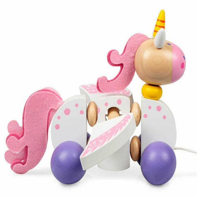 Tobar 28343 Wooden Pull Along Unicorn For Kids, 18cm
