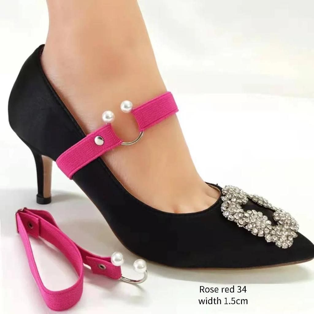 New 1.5CM Width High Heels Shoelaces Women Elastic Laces Heel Shoes Belt U-shaped Pearl Buckle No Tie Shoelace Shoe Accessories