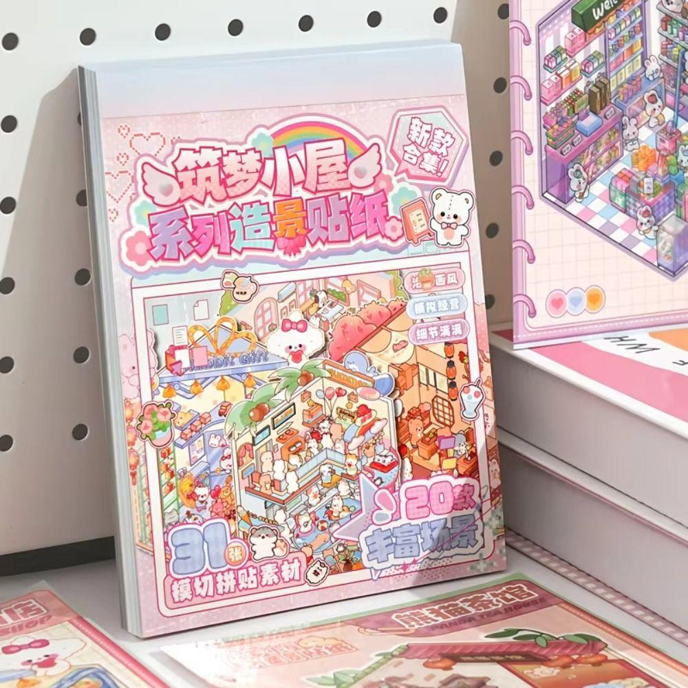 DIY 3D Stickers Scene Set Cartoon Cottage Scene Decorative Decals Journal
