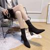 Spring 2025 New Elastic Boots Knitted Short Socks and Boots Electroplated Thin Heel Mid Sleeve Fashion Comfortable Women's Shoes