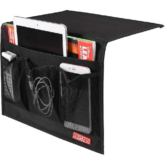 Bedside Storage Organizer, Table Cabinet Bedside Organizer Caddy for Remotes Phone Glasses (Classic 4 Pockets-Grey)