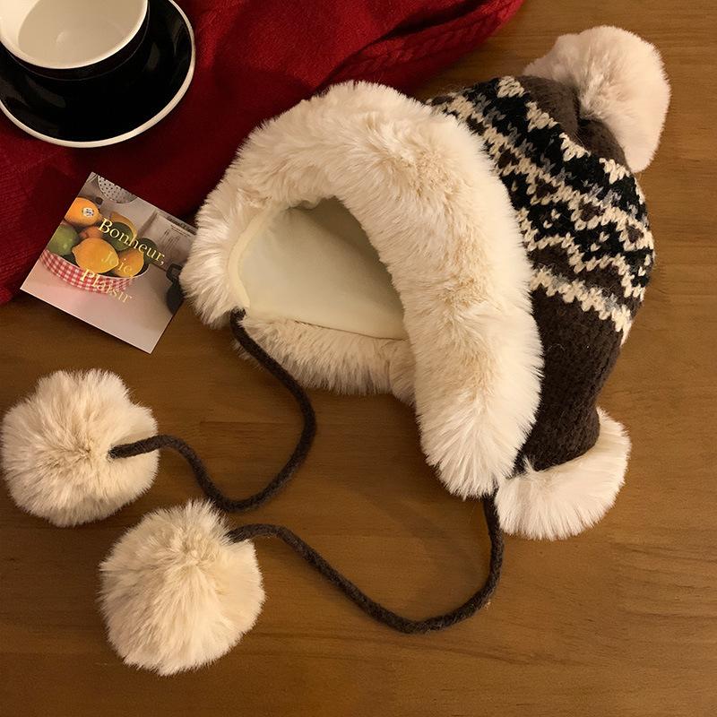 Fair Island Jacquard Knitted Lei Feng Hat Women's Winter Warm Thickened Fleece Ear Protector Outdoor Northeast Ski Hat