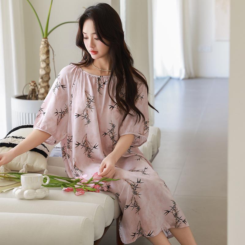 Sexy Nachtwäsche Damen Spitze Viskose Nachtkleid Kurzarm Cartoon Nachthemden Mädchen Nachthemd Einheitsgröße Nachthemd Mädchen Nachtwäsche