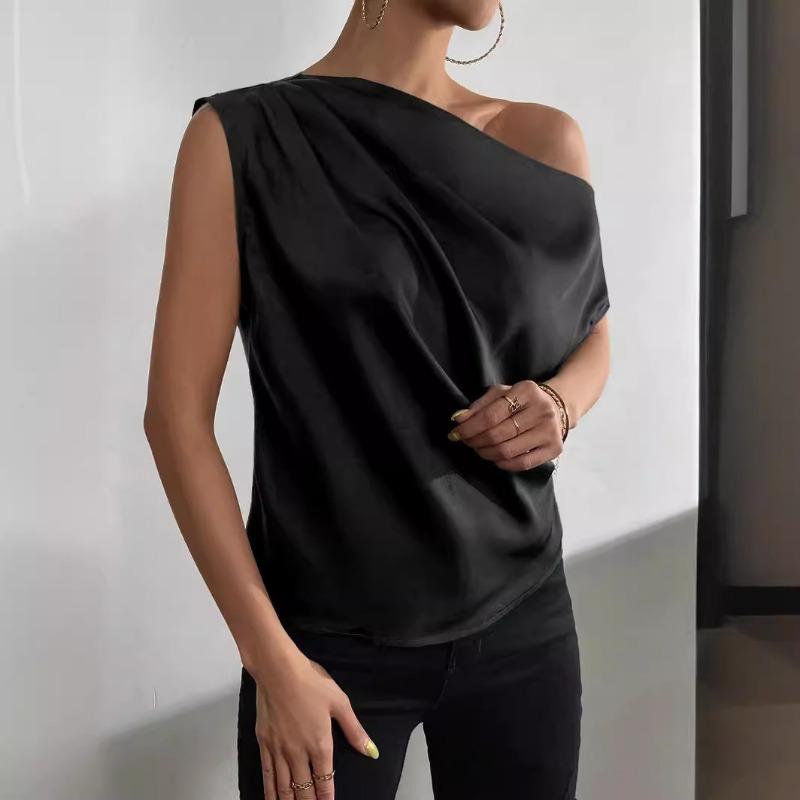 Summer New Fashion Skew Collar Loose Women's Shirts Elegant Single Shoulder Asymmetric Casual Blouses Tops Women Simple Slim Fit Shirt Female 26423