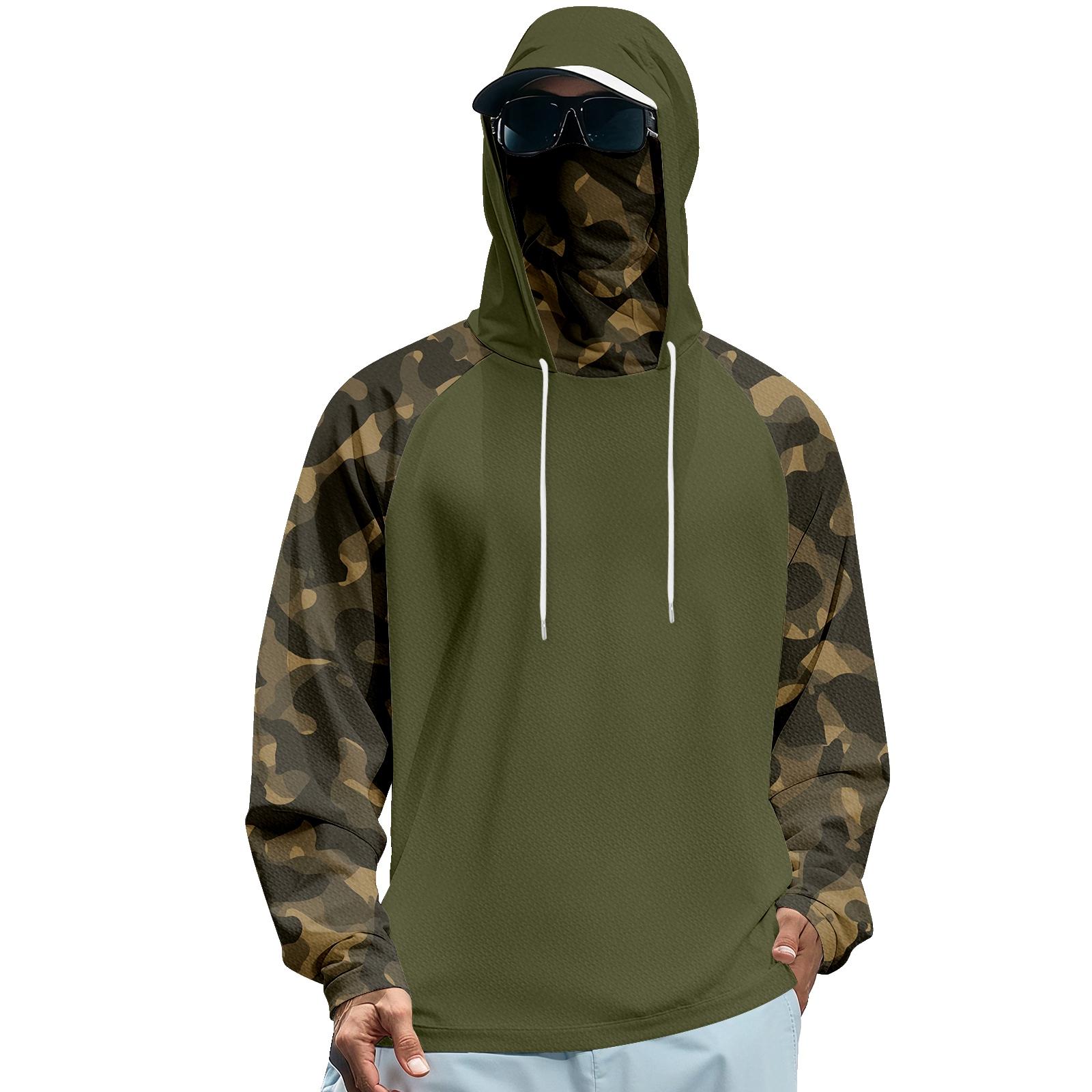 

Унісекс однотонний худі з капюшоном, маскою для обличчя та плюшевими рукавами реглан L армія зелений колір