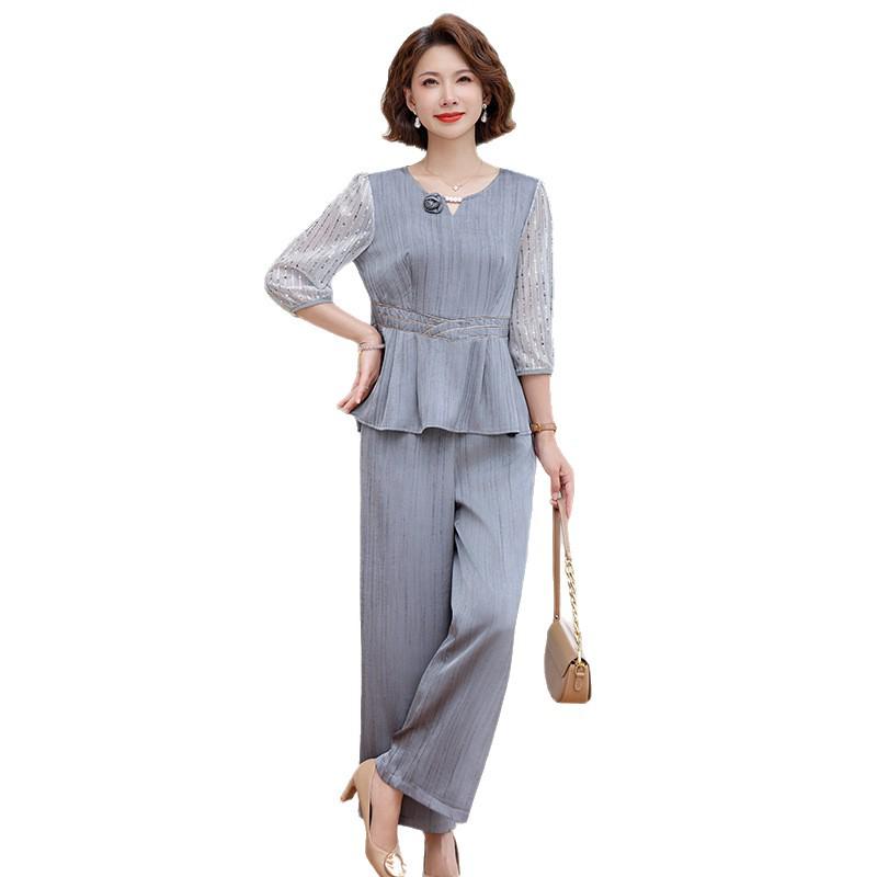 2026 Summer Fashion: Elegant Two-Piece Wide-Leg Pants Set for Middle-Aged and Elderly Women