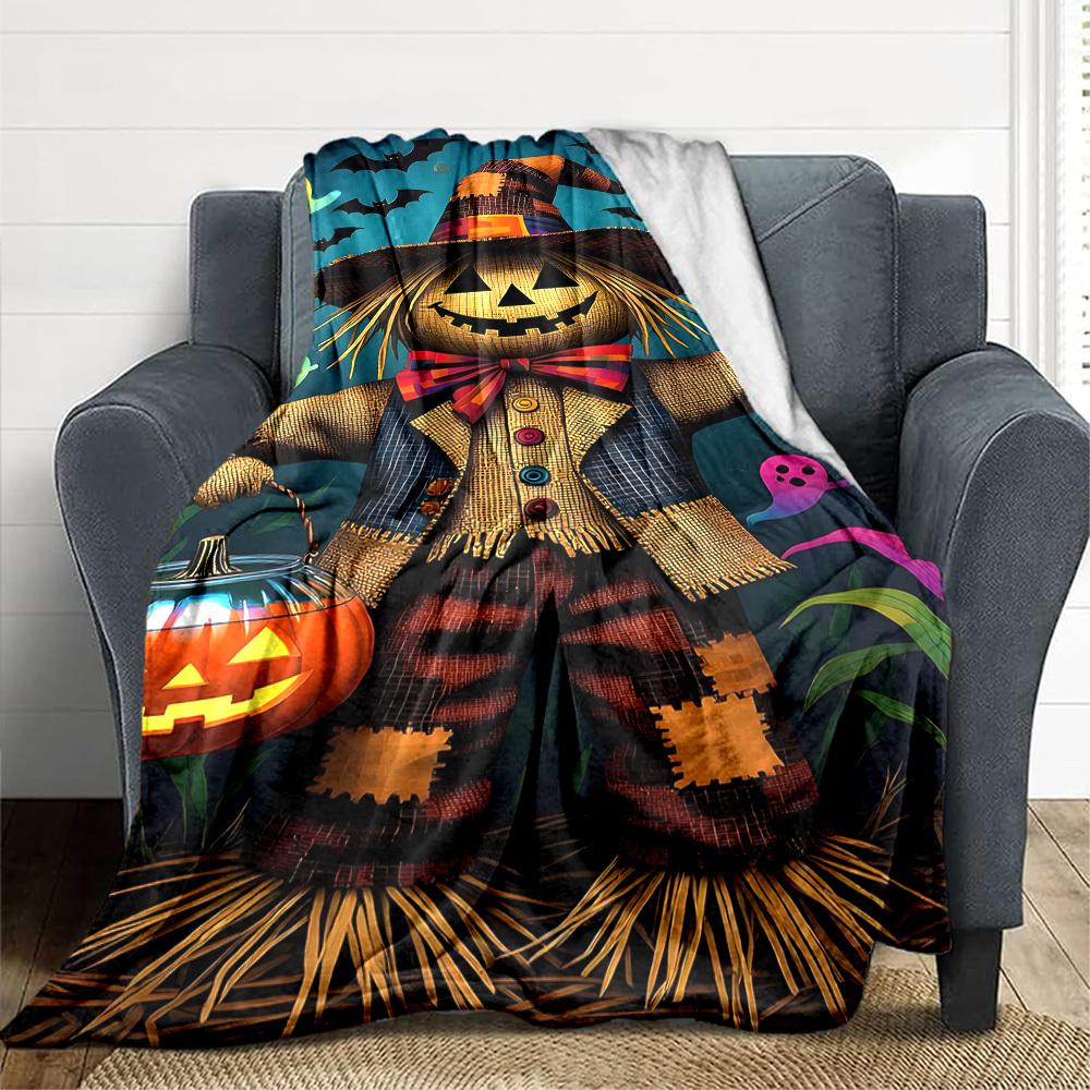 1pc Halloween Scarecrow Blanket Lightweight Flannel Blanket Throw Blanket For Sofa, Bed, Travel, Camping, Livingroom, Office, Couch, Chair, And Bed yy