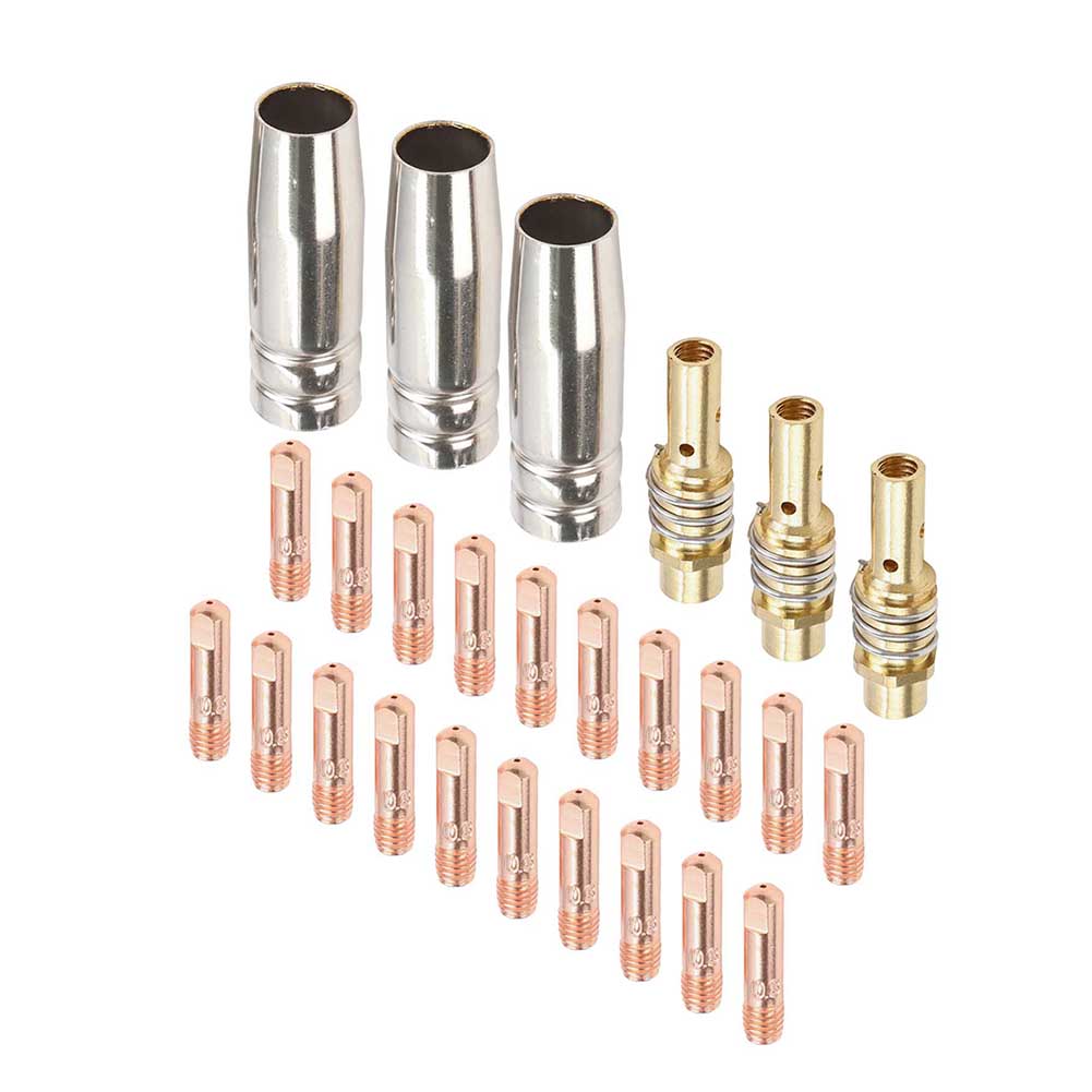 Welding Tip and Nozzle Kit 26PCS for 15AK MB15 For MIG Welders 1.0mm Tips Gas Nozzles Diffusers Conductive Copper Material