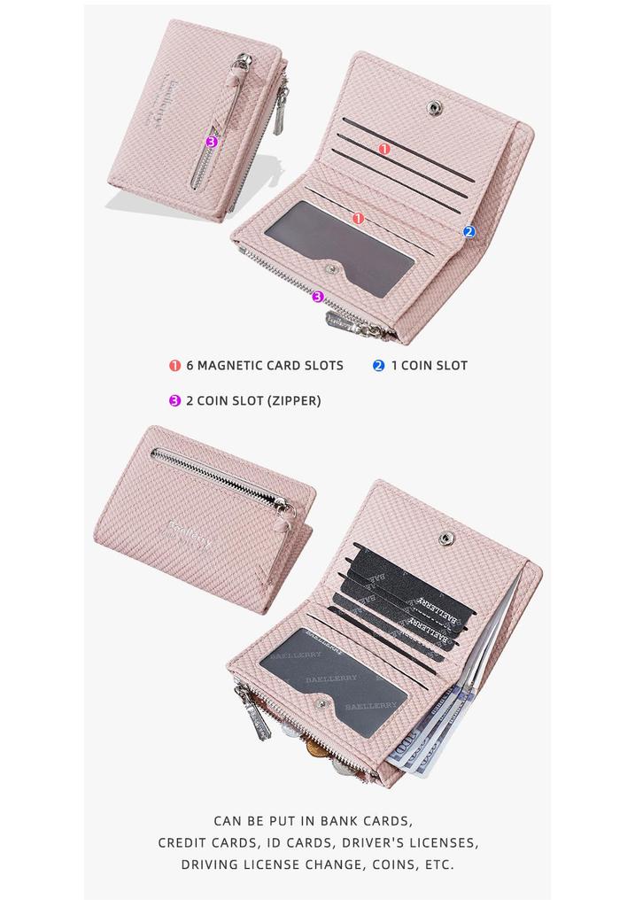 New Women's Woven Texture Short Wallet – Fashionable Zipper, Snap Button, Multiple Card Slots, Money Clip