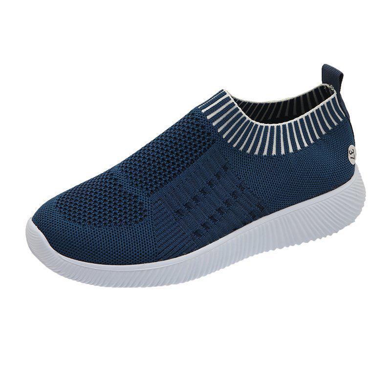 Atmungsaktive Flyknit Leichte Freizeitsport-Schuhe für Damen, Runde Zehenpartie, Modisch, Große Größe 43