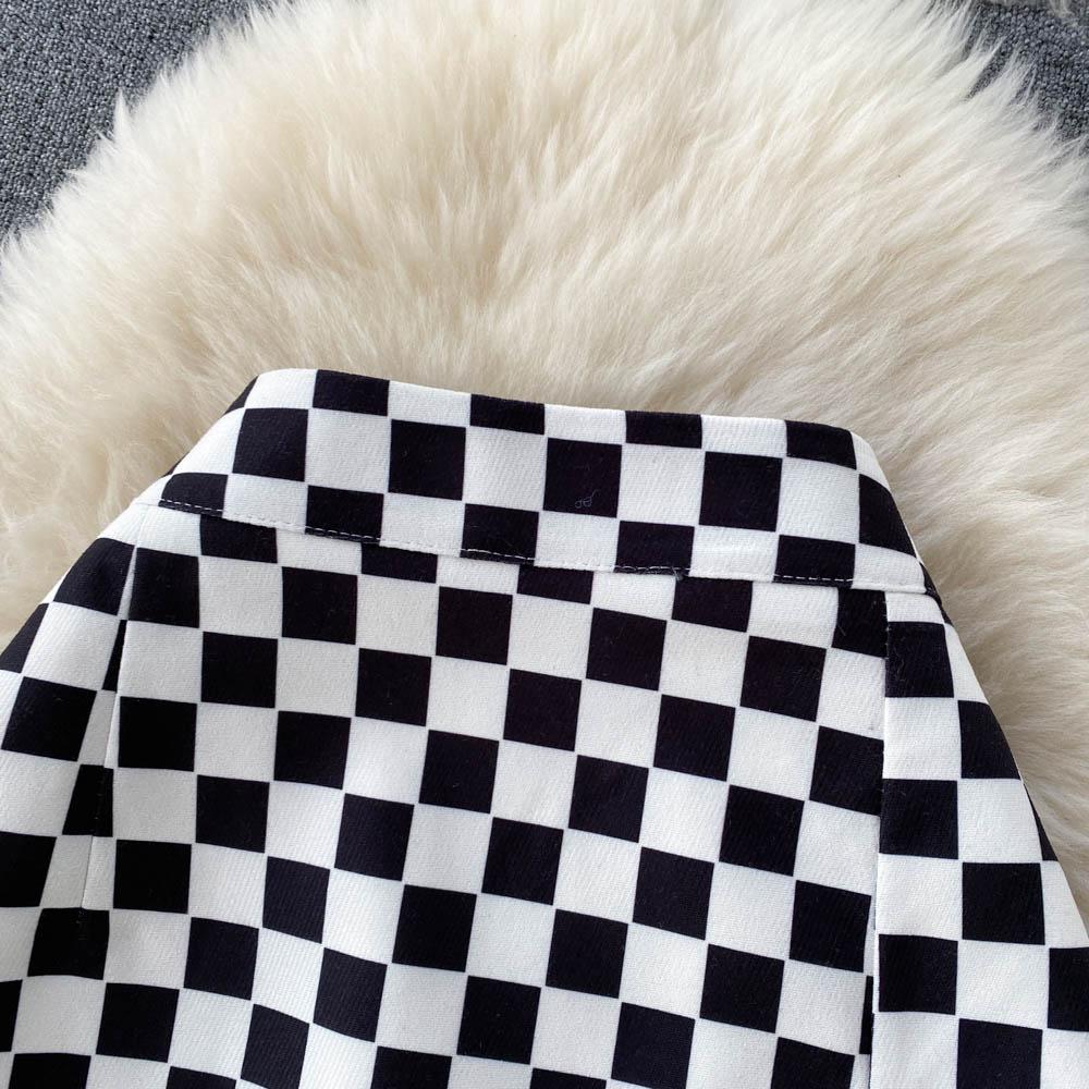 Plaid Skirt Women's Spring And Summer Niche Split One-Step Skirt Medium Long High Waist A-Shaped Hip Wrap Skirt