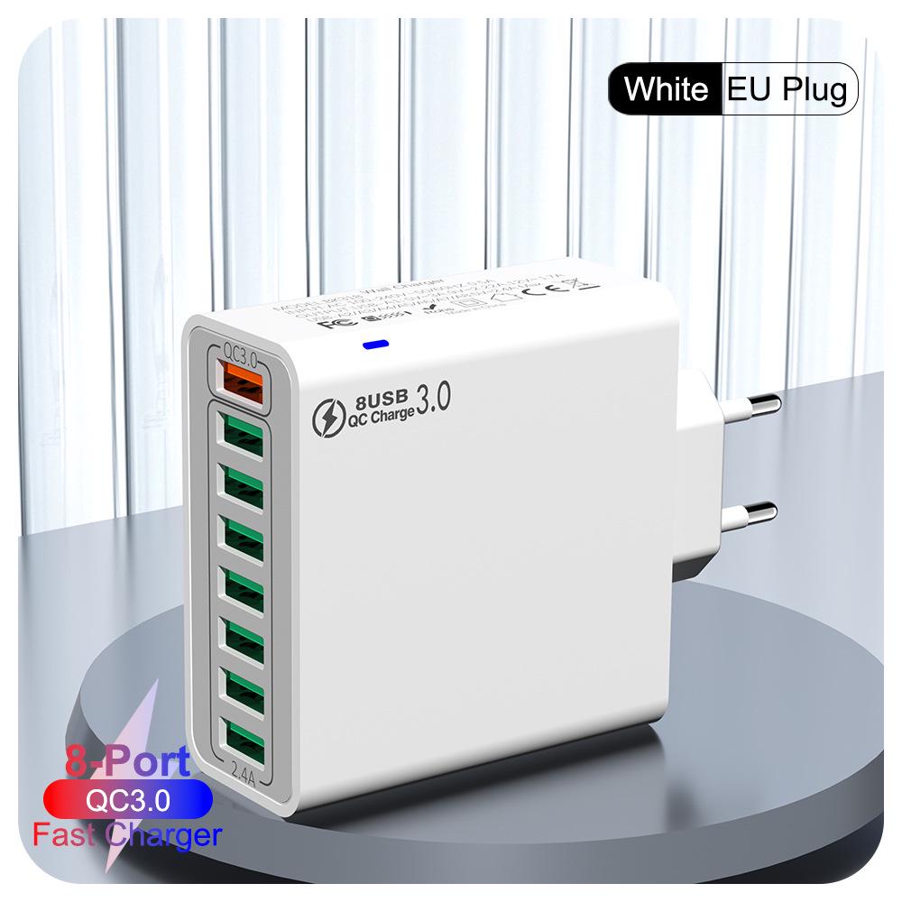QC3.0 8-Port 30W Multi-USB Fast Charger for Mobile Phones - US/EU/KR Specs, High Power, Colorful Design