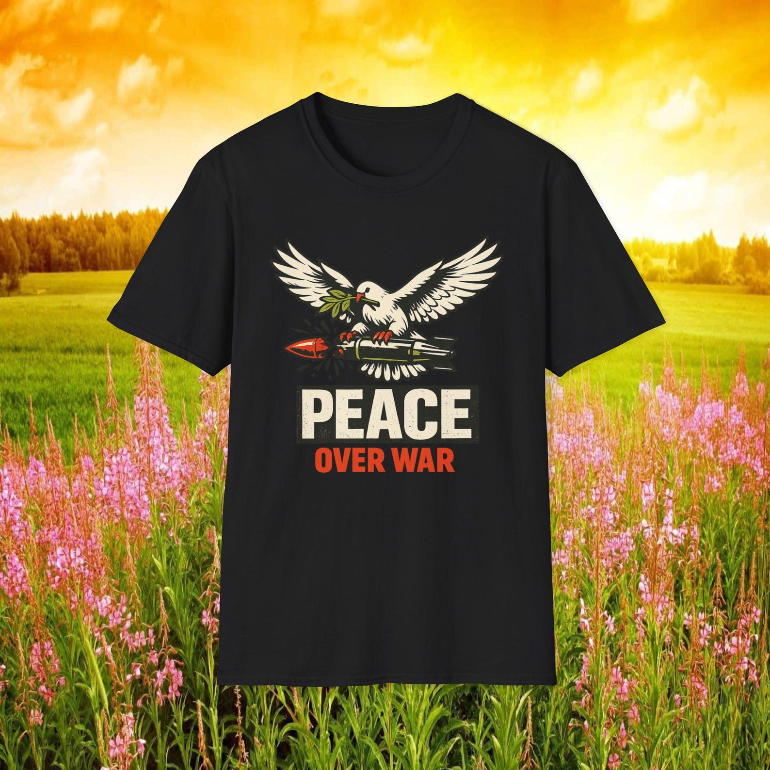 Peace Over War Dove Missile T-Shirt, Anti-War Protest Tee 4XL