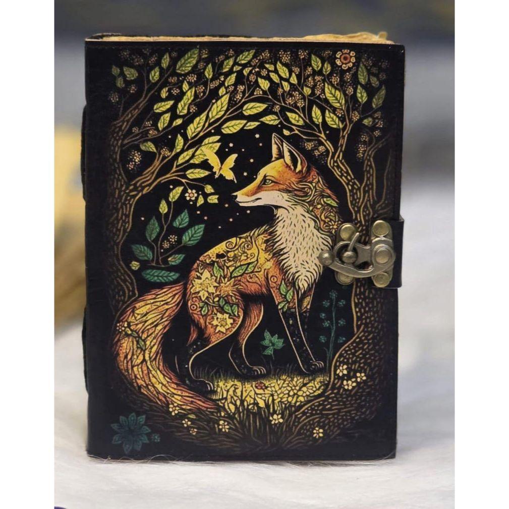 Fox Leather Journal | Handmade Vintage Diary with Lock | Woodland Notebook | Grimoire Journal | Book of Shadows